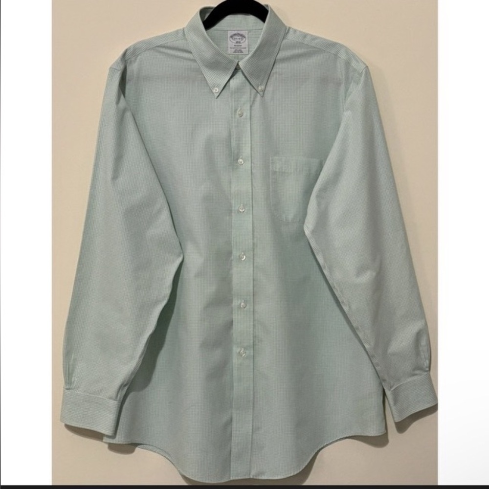 Brooks Brothers Button Down Shirt Mens Large Regent Fit Green/white